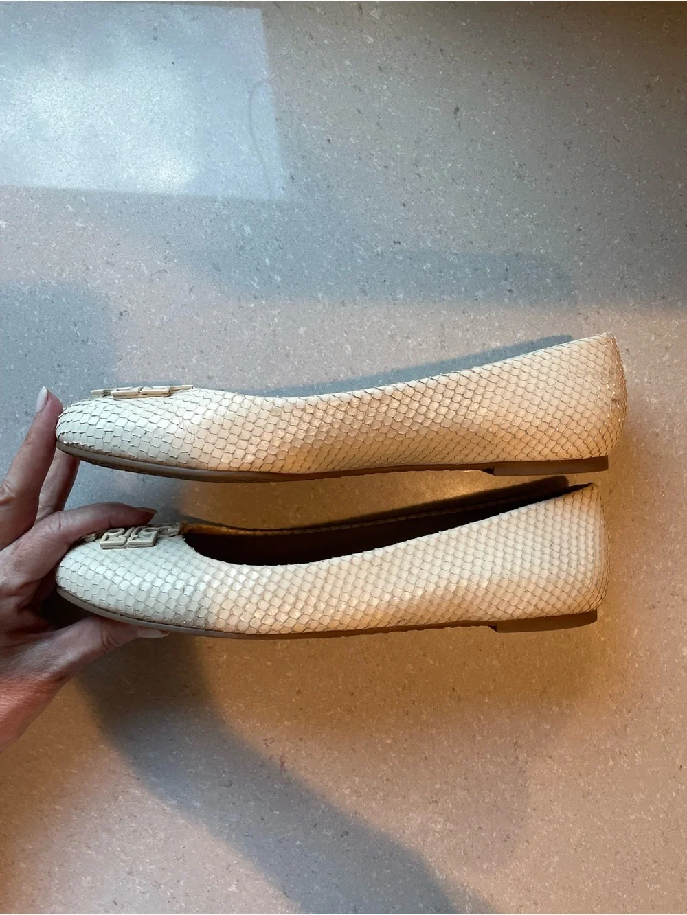 Tory Burch Ivory Snakeskin Texture Flats